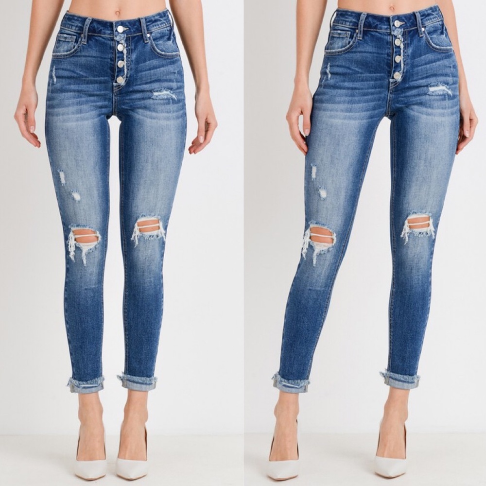 MIRA Distressed Skinny Cuffed Jeans